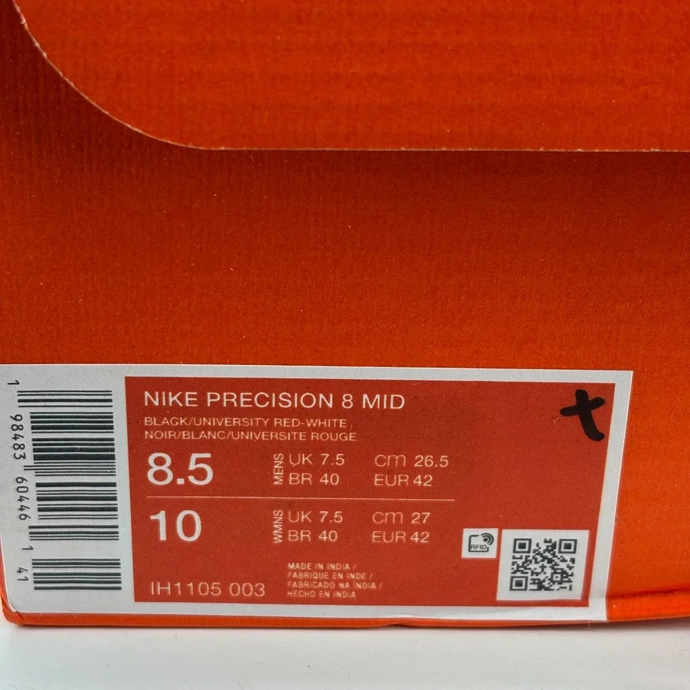 Nike Precision 8 Mid Mens 8.5 Womens 10 Black Red IH1105-003 Basketball Sneakers